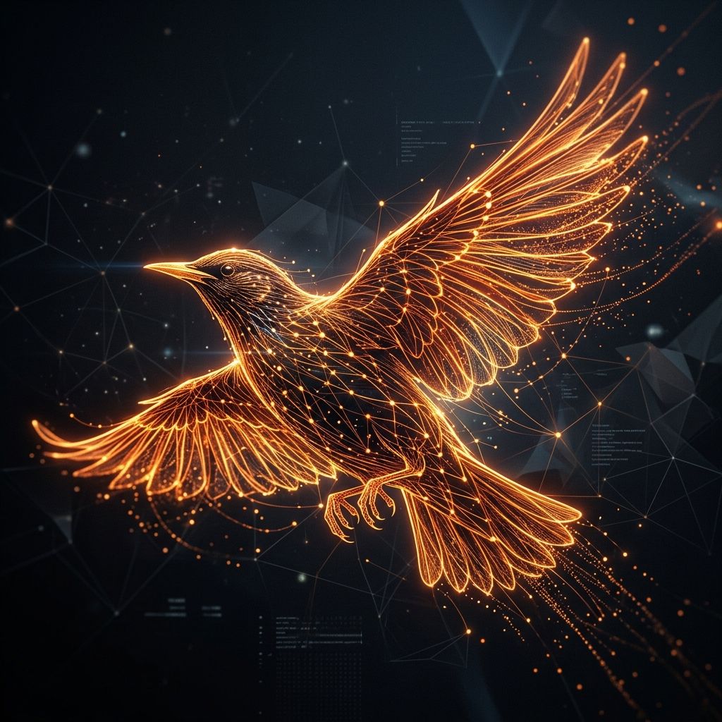Glowing soaring starling in flight