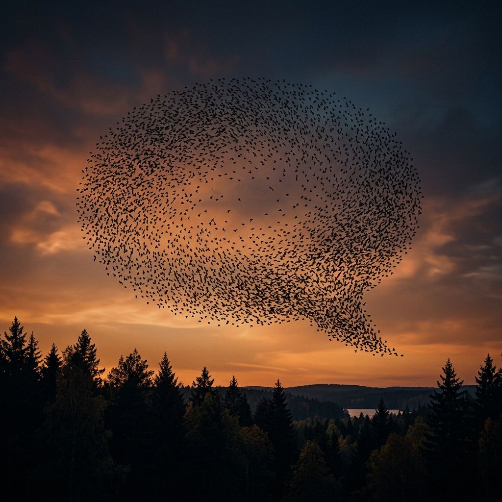 Murmuration of starlings forming a speech bubble