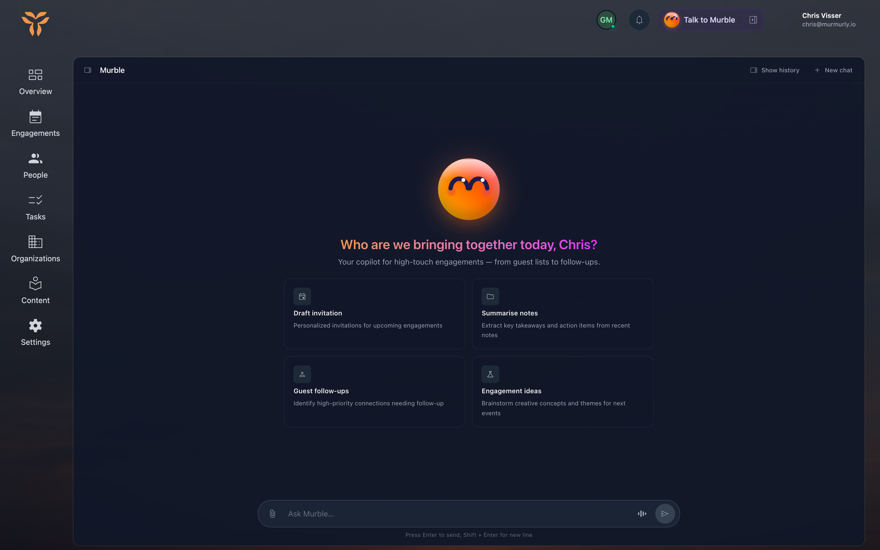 Murble AI engagement preparation co-pilot interface